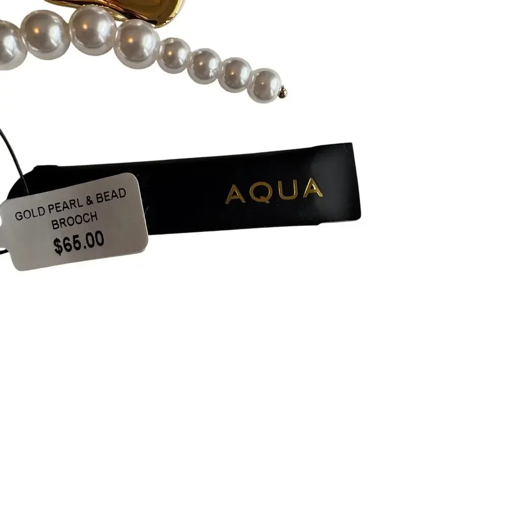 Aqua Gold Tone Pearl Charm Safety Pin Brooch NWT